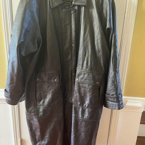 Genuine leather by Manzoor Black Men trench bicker coat snap  buttons SZXXXL - Picture 5 of 13